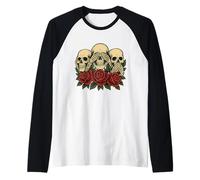 See No Evil Hear No Evil Speak No Evil Squelette Skull Roses Manche Raglan