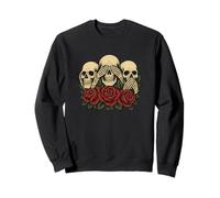 See No Evil Hear No Evil Speak No Evil Squelette Skull Roses Sweatshirt