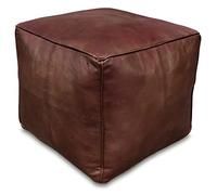 See the Good Pouf Carré en Cuir Véritable Fait Main - Vendu Rembourré - Coussin de Sol, Ottoman, Repose-Pieds (Marron)