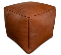 See the Good Pouf Carré en Cuir Véritable Fait Main - Vendu Rembourré - Coussin de Sol, Ottoman, Repose-Pieds (Marron Caramel)