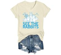 See The Rabbits T-shirt humoristique motif lapin T-shirt ras du cou et col en V, Jaune crémeux - VT-1, M