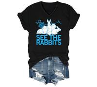 See The Rabbits T-shirt humoristique motif lapin T-shirt ras du cou et col en V, Noir-VT-1, M