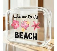 "See You At The Beach" Sac de plage en PVC imperméable avec impression de lettres et motif de maillot de bain, sac de maquillage en PVC, sac organisateur de voyage en PVC avec fermeture éclair - Sac d