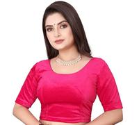 SEEANS Chemisier sari extensible en velours pour femme | Haut court doux et confortable pour soirée | Rose Rani, tour de poitrine de 104 à 114 cm, extensible
