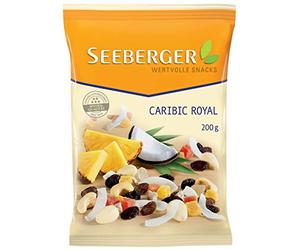 Seeberger Caribic Royal : mélange sucré de papaye, ananas, mangue, raisins et cubes de pommes avec chips de coco croquantes, amandes et noix de cajou, vegan (1 x 200 g)