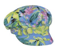 Seeberger Casquette Gavroche Colour Flowers Femme - en Coton avec Etiquette Baker Boy Visiere, Doublure Ete Printemps-ete - Taille Unique Bleu