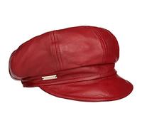 Seeberger Casquette Gavroche en Cuir Casquette Baker Boy Casquette en Cuir (L (58-59 cm) - Rouge)