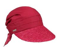 Seeberger Chapeau de soleil pour femme en paille/tissu uni, Rouge (feu 20), taille unique