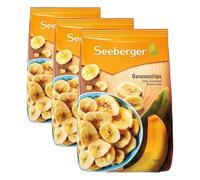 Seeberger Chips de banane : Rondelles de bananes fraîches cuites dans de l’huile de coco pour des chips croustillantes - passion banane - sucrées - sans arômes artificiels, vegan (3 x 500 g)