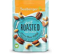 Seeberger Mélange grillé, non salé : Mélange croquant d’amandes, de noix de cajou, noix de pécan et cacahuètes - à grignoter et emporter - sans sel (1 x 150 g)