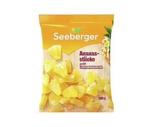 Seeberger Morceaux d’ananas sucrés : Ananas mûrs jaune doré d’Asie du Sud fermes, charnus, fruités et sucrés - pour grignoter en snack - vegan (1 x 200 g)