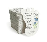 Seed Bloom Lot de 24 étiquettes cadeaux bleues en forme d'empreinte de pas avec graines de fleurs sauvages - Étiquettes inscriptibles pour emballage cadeau de fête prénatale, cadeau de fête des mères