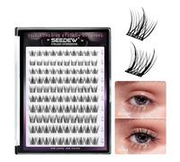 SEEDEW Faux Cils Individuel Naturel, DIY 100 Pièces Extensions de Cils à la Maison, Pas Besoin de Colle, Adapté Débutants, Doux Cils Auto-Adhésifs pour Quotidien Rencontres Fêtes(ABA-MIX10-16mm-Noir)