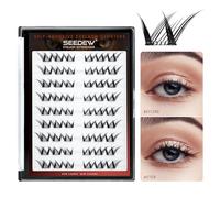 SEEDEW Faux Cils Individuel, Renard&Naturel DIY 54 Pièces Extensions de Cils à la Maison, Pas Besoin de Colle, Adapté Débutants, Doux Cils Auto-Adhésifs pour Quotidien Rencontres(Fox2-8-12mm-Noir)