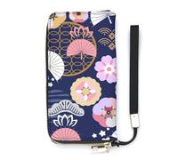 SEEKJOYS Portefeuille pour femme à motif japonais avec porte-cartes en cuir élégant avec dragonne, Élément japonais, 20x10.5cm