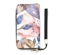 SEEKJOYS Portefeuille pour femme avec fond de neige et porte-cartes en cuir élégant avec dragonne, Vintage Flower Tropica, 20x10.5cm