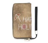 SEEKJOYS Portefeuille pour femme avec illustration « Happy Holiday » - Porte-cartes - Portefeuille élégant en cuir avec dragonne - Long sac à main pour femme, Illustration Happy Holiday, 20x10.5cm
