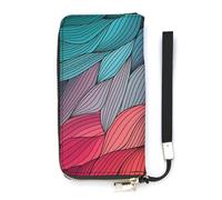 SEEKJOYS Portefeuille pour femme avec impression artistique abstraite, porte-cartes élégant avec dragonne, sac à main long pour femme, Design abstrait en forme de vague, 20x10.5cm