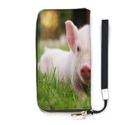 SEEKJOYS Portefeuille pour femme avec joli motif de cochon - Porte-cartes élégant avec dragonne - Long sac à main pour femme, Petit cochon mignon, 20x10.5cm