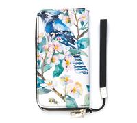 SEEKJOYS Portefeuille pour femme avec motif fleur aquarelle - Grand portefeuille élégant avec dragonne - Long sac à main pour cartes, pièces de monnaie, Aquarelle Oiseaux et Fleurs, 20x10.5cm