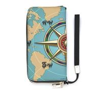 SEEKJOYS Portefeuille pour femme Diary of The Voyage Grand portefeuille pour femme avec porte-cartes Pochette élégante avec dragonne Long porte-monnaie pour cartes, pièces de monnaie, Classic Wind