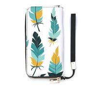 SEEKJOYS Portefeuille pour femme Diary of The Voyage Grand portefeuille pour femme avec porte-cartes Pochette élégante avec dragonne Long porte-monnaie pour cartes, pièces de monnaie, Plume colorée.,