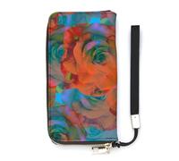 SEEKJOYS Portefeuille pour femme - Joli koala endormi - Grand portefeuille pour femme - Porte-cartes élégant avec dragonne - Long sac à main pour cartes, pièces de monnaie, Fleur de rose abstraite,