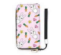 SEEKJOYS Portefeuille pour femme - Joli motif cochon - Porte-cartes - Portefeuille élégant en cuir avec dragonne - Long sac à main pour femme, Adorables lapins et carottes, 20x10.5cm