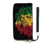 SEEKJOYS Portefeuille pour femme Motif chaton mignon Portefeuille porte-cartes Pochette élégante en cuir avec dragonne Long sac à main pour femme, Portrait de lion coloré, 20x10.5cm