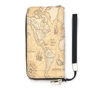 SEEKJOYS Portefeuille pour femme, motif fruits tropicaux, banane, porte-cartes élégant avec dragonne, sac à main long pour femme, Carte des timbres rétro, 20x10.5cm