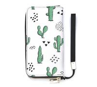 SEEKJOYS Portefeuille pour femme motif océan, plage, pierre, porte-cartes, pochette élégante en cuir avec dragonne, Oasis Cactus, 20x10.5cm
