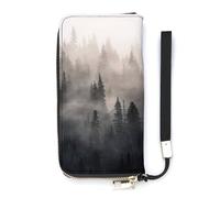 SEEKJOYS Portefeuille pour femme - Style chinois - Motif forêt grise - Porte-cartes - Portefeuille élégant en cuir avec dragonne - Long sac à main pour femme, Style chinois forêt grise, 20x10.5cm