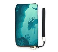 SEEKJOYS Portefeuille pour femme Univers Espace Star Planet Grand portefeuille élégant avec dragonne pour cartes, pièces de monnaie, Tropical Ocean Sea Animal Sirène, 20x10.5cm