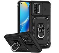 SEEKO Coque pour Oppo A74 4G, [Protection de la Caméra] Etui avec 360 Degrés Rotation Bague, Renforcée Bumper TPU + PC Silicone Antichoc Armure Housse - Noir