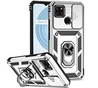 SEEKO Coque pour Realme C21Y / Realme C25Y, [Protection de la Caméra] Etui avec 360 Degrés Rotation Bague, Renforcée Bumper TPU + PC Silicone Antichoc Armure Housse - Argent