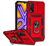 SEEKO Coque pour Vivo Y20s / Vivo Y20 / Vivo Y11s, [Protection de la Caméra] Etui avec 360 Degrés Rotation Bague, Renforcée Bumper TPU + PC Silicone Antichoc Armure Housse - Rouge