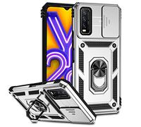 SEEKO Coque pour Vivo Y20s / Vivo Y20 / Vivo Y11s, [Protection de la Caméra] Etui avec 360 Degrés Rotation Bague, Renforcée Bumper TPU + PC Silicone Antichoc Armure Housse - Argent