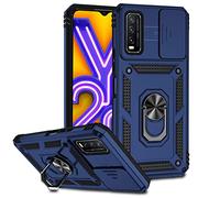 SEEKO Coque pour Vivo Y20s / Vivo Y20 / Vivo Y11s, [Protection de la Caméra] Etui avec 360 Degrés Rotation Bague, Renforcée Bumper TPU + PC Silicone Antichoc Armure Housse - Bleu