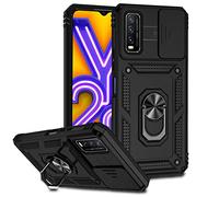 SEEKO Coque pour Vivo Y20s / Vivo Y20 / Vivo Y11s, [Protection de la Caméra] Etui avec 360 Degrés Rotation Bague, Renforcée Bumper TPU + PC Silicone Antichoc Armure Housse - Noir