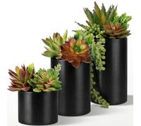 SEEKO Lot de 3 Plantes succulentes artificielles dans des Pots en céramique réalistes et Belles Assorties pour décoration Noire Mate, décoration de Bureau, Plantes de Bureau et Plantes succulentes