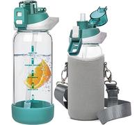 Seekua 0.6l Sport Gourde Verre avec Paille & Heure de Motivation 600ml Bouteille d'eau Verre Réutilisable sans BPA avec Marqueur de Temps