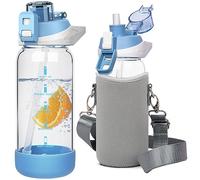 Seekua 0.6l Sport Gourde Verre avec Paille & Heure de Motivation 600ml Bouteille d'eau Verre Réutilisable sans BPA avec Marqueur de Temps