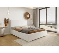 Seelloo Cloud Lit capitonné moderne 120 x 200 cm avec tiroir de lit et cadre en métal stable, grand espace de rangement, tête de lit 103 cm de haut, housse en tissu ABRIAMO blanc sale, dimensions