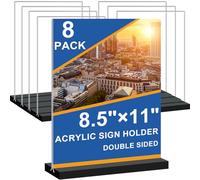 Seencool Lot de 8 supports de panneau en acrylique de 21,6 x 27,9 cm - Présentoir de dépliants en plastique avec base verticale, cadre photo double face, supports de menu transparents pour bureau