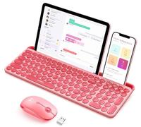 seenda CTU-301 Ensemble clavier et souris Bluetooth pour iPad, rose corail | Combinaison Bluetooth + 2,4 G avec support de tablette, touches de taille réelle et clics silencieux pour iPad, iPhone, Mac