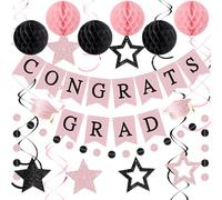 Seenelling Bannière de félicitations 2026 pour remise de diplôme avec tourbillon à suspendre en nid d'abeille, fournitures de fête de remise de diplôme pour collège, lycée, salle de classe (rose et