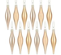 Seenelling Lot de 12 décorations de Noël de luxe en verre en forme de larme, mates et transparentes en forme de larme, 12 cm (champagne)