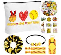 Seenelling Lot de 56 sacs à cosmétiques pour femmes, accessoires pour joueurs, équipes, cadeaux d'anniversaire, cadeaux de fête sportive, jaune, Balle molle Peace Love