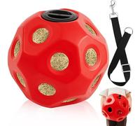 Seenelling Mangeoire à foin à alimentation lente de 40 cm avec sangle de suspension, boule de foin extra large pour chevaux à suspendre, mangeoire à foin pour cheval rouge, balle de friandises pour