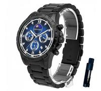 SEENERO Montre chronographe à quartz de luxe pour homme en acier inoxydable étanche avec cadran lumineux en diamant romain et montre tendance, cadeau idéal pour un anniversaire ou des vacances, noir